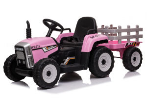 Masinute electrice - Tractoras electric Kinderauto BJ-611 60W 12V cu remorca si telecomanda #Roz
