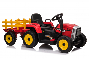 Masinute electrice - Tractoras electric Kinderauto BJ-611 60W 12V cu remorca si telecomanda #Rosu