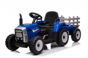 Masinute electrice - Tractoras electric pentru copii, Kinderauto BJ-611, 60W 12V, cu remorca si telecomanda, roti moi EVA, albastru