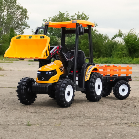 Tractoras electric copii cu remorca si cupa, Power-Tractor 400W 24V, culoare galbena [2]