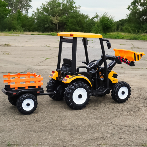 Tractoras electric copii cu remorca si cupa, Power-Tractor 400W 24V, culoare galbena [5]