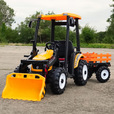 Tractoras electric copii cu remorca si cupa, Power-Tractor 400W 24V, culoare galbena [1]