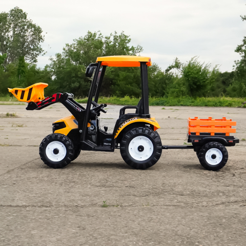 Tractoras electric copii cu remorca si cupa, Power-Tractor 400W 24V, culoare galbena [9]