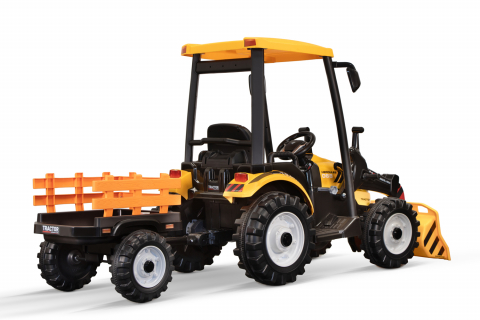 Tractoras electric copii cu remorca si cupa, Power-Tractor 400W 24V, culoare galbena [22]