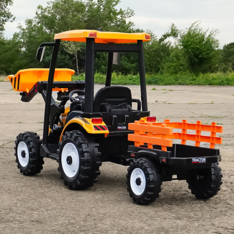 Tractoras electric copii cu remorca si cupa, Power-Tractor 400W 24V, culoare galbena [7]