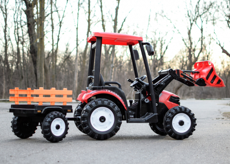 Tractoras electric copii cu remorca si cupa, Power-Tractor 240W 12V, rosu [4]