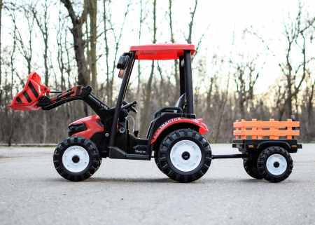 Tractoras electric copii cu remorca si cupa, Power-Tractor 240W 12V, rosu [2]