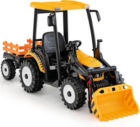 Masinute electrice - Tractoras electric copii cu remorca si cupa, Power-Tractor 400W 24V, culoare galbena