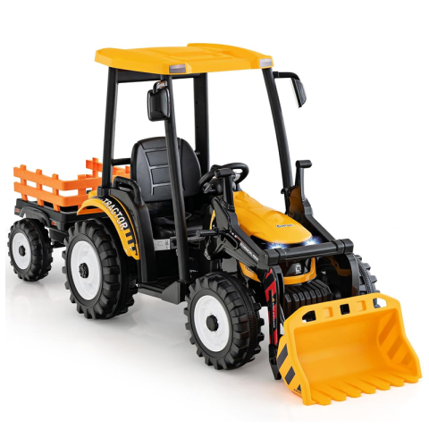 Produse in stoc - Tractoras electric copii cu remorca si cupa, Power-Tractor 400W 24V, culoare galbena