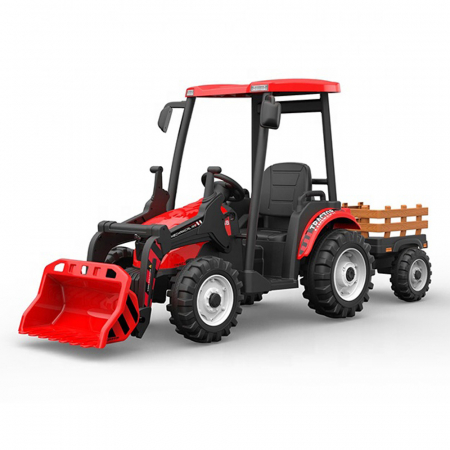 Masinute electrice - Tractoras electric copii cu remorca si cupa, Power-Tractor 240W 12V, rosu