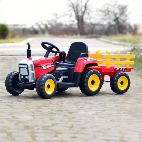 Tractoras electric Kinderauto BJ-611 60W 12V cu remorca si telecomanda #Rosu [6]