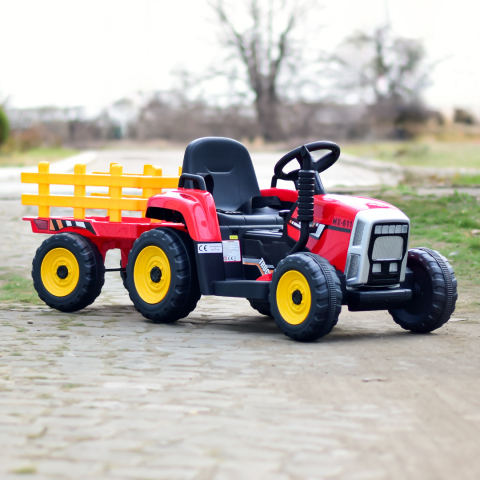 Tractoras electric Kinderauto BJ-611 60W 12V cu remorca si telecomanda #Rosu [7]