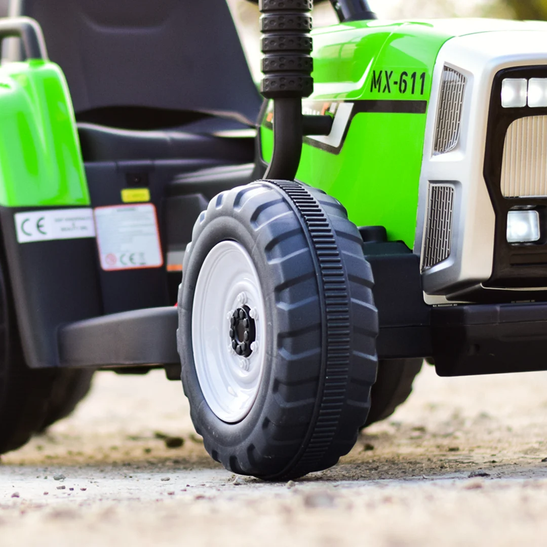 Tractoras electric Kinderauto BJ-611 70W 12V cu remorca si telecomanda #Verde [13]