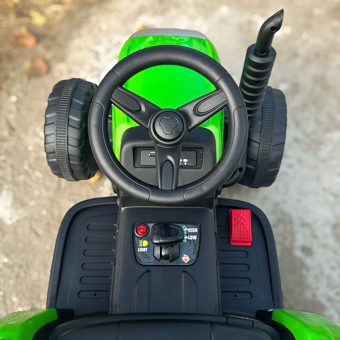 Tractoras electric Kinderauto BJ-611 70W 12V cu remorca si telecomanda #Verde [3]