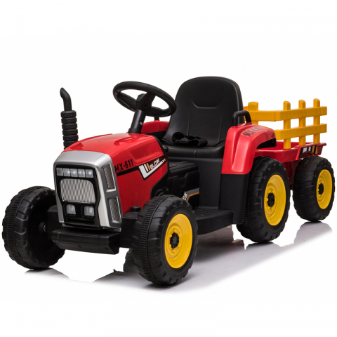 Masinute electrice - Tractoras electric Kinderauto BJ-611, 70W, 12V PREMIUM cu remorca si telecomanda #Rosu