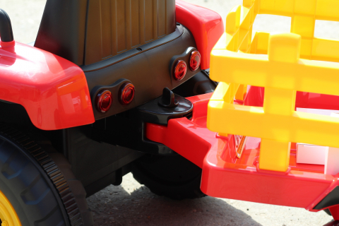 Tractoras electric Kinderauto BJ-611, 70W, 12V PREMIUM cu remorca si telecomanda #Rosu [5]