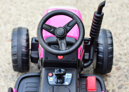 Tractoras electric Kinderauto BJ611 60W 12V cu remorca si telecomanda #Red Rose [7]