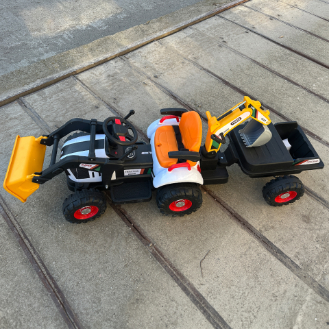 Tractoras electric pentru copii cu remorca, incarcator frontal si cupa spate, Kinderauto BRJ1588, 70W, 12V, galben [9]