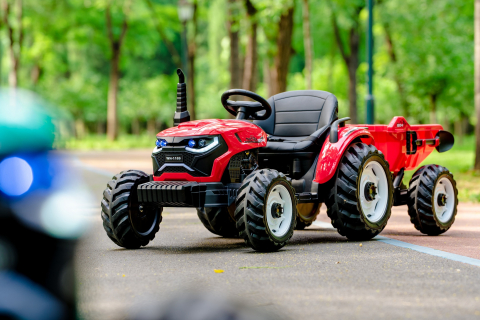 Tractoras electric pentru copii, Kinderauto 1804, 90W, 12V 10Ah, cu remorca basculabila, rosie [1]