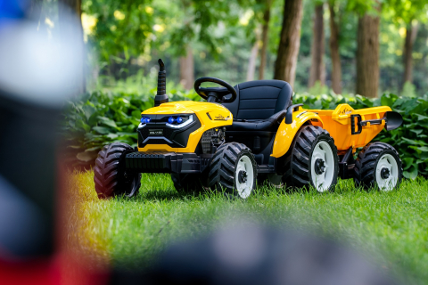 Tractoras electric pentru copii, Kinderauto 1804, 90W, 12V 10Ah, cu remorca basculabila, galben [5]