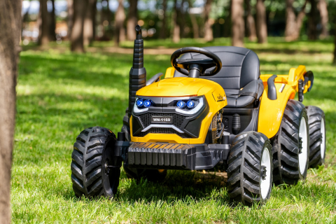 Tractoras electric pentru copii, Kinderauto 1804, 90W, 12V 10Ah, cu remorca basculabila, galben [2]