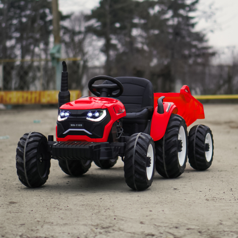 Tractoras electric pentru copii, Kinderauto 1804, 90W, 12V 10Ah, cu remorca basculabila, rosie [2]