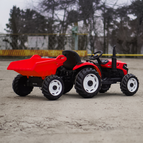 Tractoras electric pentru copii, Kinderauto 1804, 90W, 12V 10Ah, cu remorca basculabila, rosie [6]