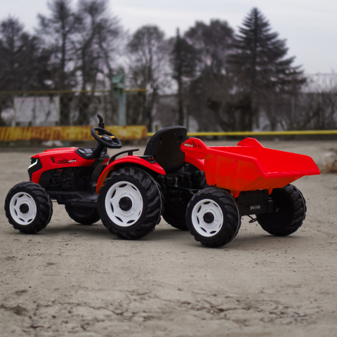 Tractoras electric pentru copii, Kinderauto 1804, 90W, 12V 10Ah, cu remorca basculabila, rosie [5]