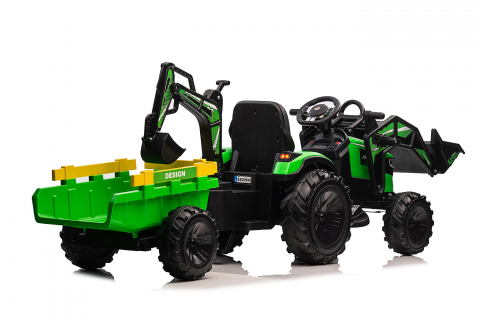 Tractor electric cu remorca pentru copii Kinderauto 720-T, 90W, cupa si incarcator incluse, 12V, echipare premium, verde [25]