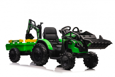 Tractor electric cu remorca pentru copii Kinderauto 720-T, 90W, cupa si incarcator incluse, 12V, echipare premium, verde [27]