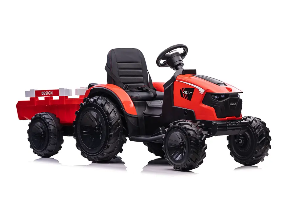 Masinute electrice - Tractoras electric + remorca Kinderauto 720-T 90W 12V cu roti moi, culoare Rosie