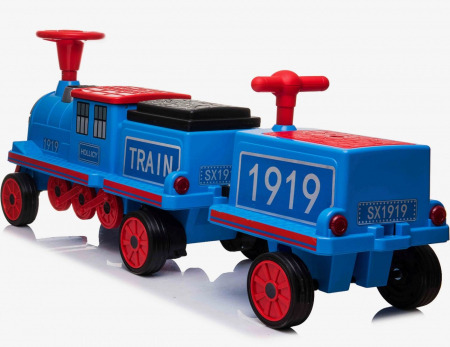 Trenulet electric albastru SX1919 cu extra vagon, baterie 12V, putere 180W, cu music player si 3 locuri pentru 3 copii. [1]