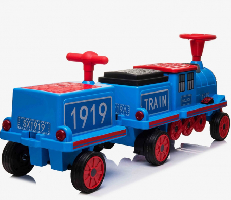 Trenulet electric albastru SX1919 cu extra vagon, baterie 12V, putere 180W, cu music player si 3 locuri pentru 3 copii. [4]