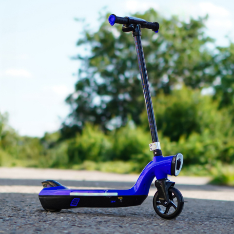 Trotineta electrica pentru copii Kinderauto BJKL168, 45W, 12V 7Ah, lumini ambientale, roti moi, albastra [1]