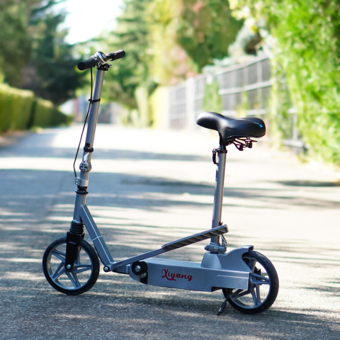 Trotineta Kinderauto Pegasus, cu pedale si scaun, reglabila si pliabila, sistem amortizare si franare, roti cauciuc pline, gri [8]