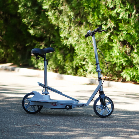 Trotineta Kinderauto Pegasus, cu pedale si scaun, reglabila si pliabila, sistem amortizare si franare, roti cauciuc pline, gri [3]
