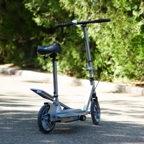 Trotineta Kinderauto Pegasus, cu pedale si scaun, reglabila si pliabila, sistem amortizare si franare, roti cauciuc pline, gri [4]