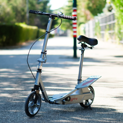 Trotineta Kinderauto Pegasus, cu pedale si scaun, reglabila si pliabila, sistem amortizare si franare, roti cauciuc pline, gri [9]