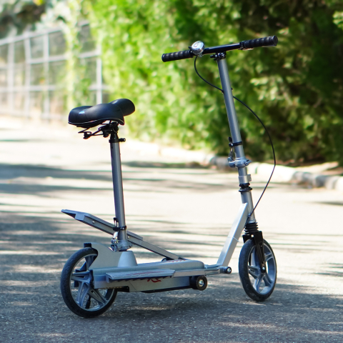 Trotineta Kinderauto Pegasus, cu pedale si scaun, reglabila si pliabila, sistem amortizare si franare, roti cauciuc pline, gri [5]