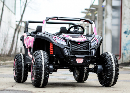 UTV electric pentru 2 copii, Racing 300W 4x4 24V cu ROTI MOI #Pink Camo [1]