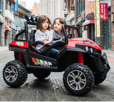 UTV electric pentru copii Golf-Kart S2588, 4 motoare, roti moi, scaun dublu tapitat 180W PREMIUM #Rosu [2]