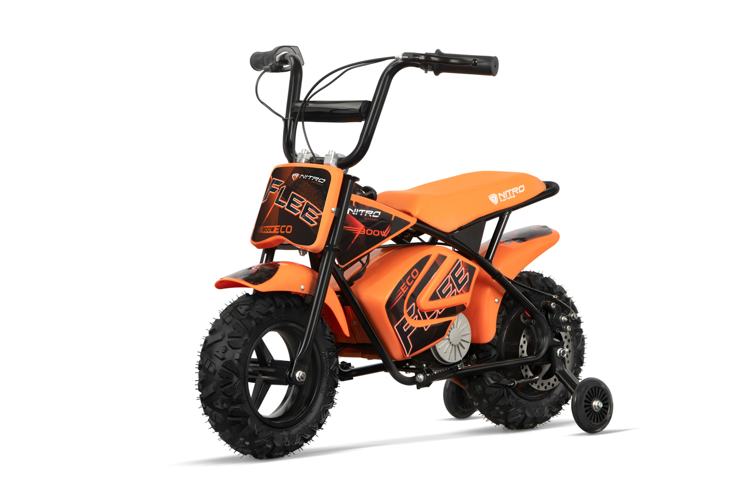Mini Motocicleta electrica cu roti ajutatore, NITRO ECO Flee 300W 24V, culoare Portocalie