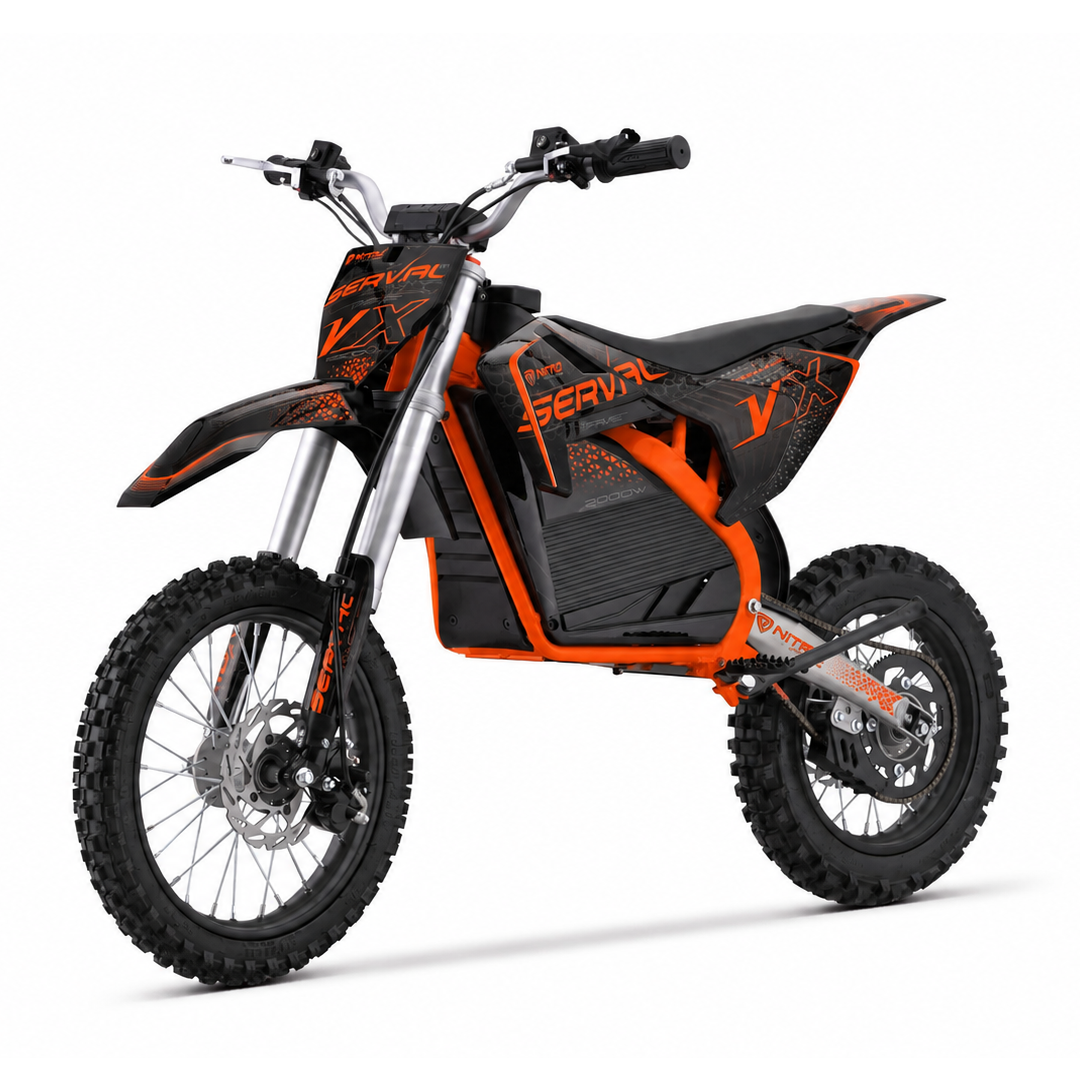 Motocicleta electrica E-Dirtbike Serval VX 2000W 14 12 60V 20Ah Litiu ION, culoare portocalie