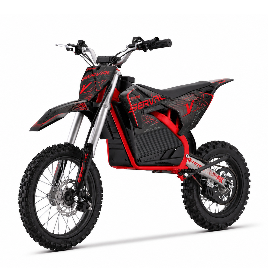 Motocicleta electrica E-Dirtbike Serval VX 2000W 14 12 60V 20Ah Litiu ION, culoare rosie