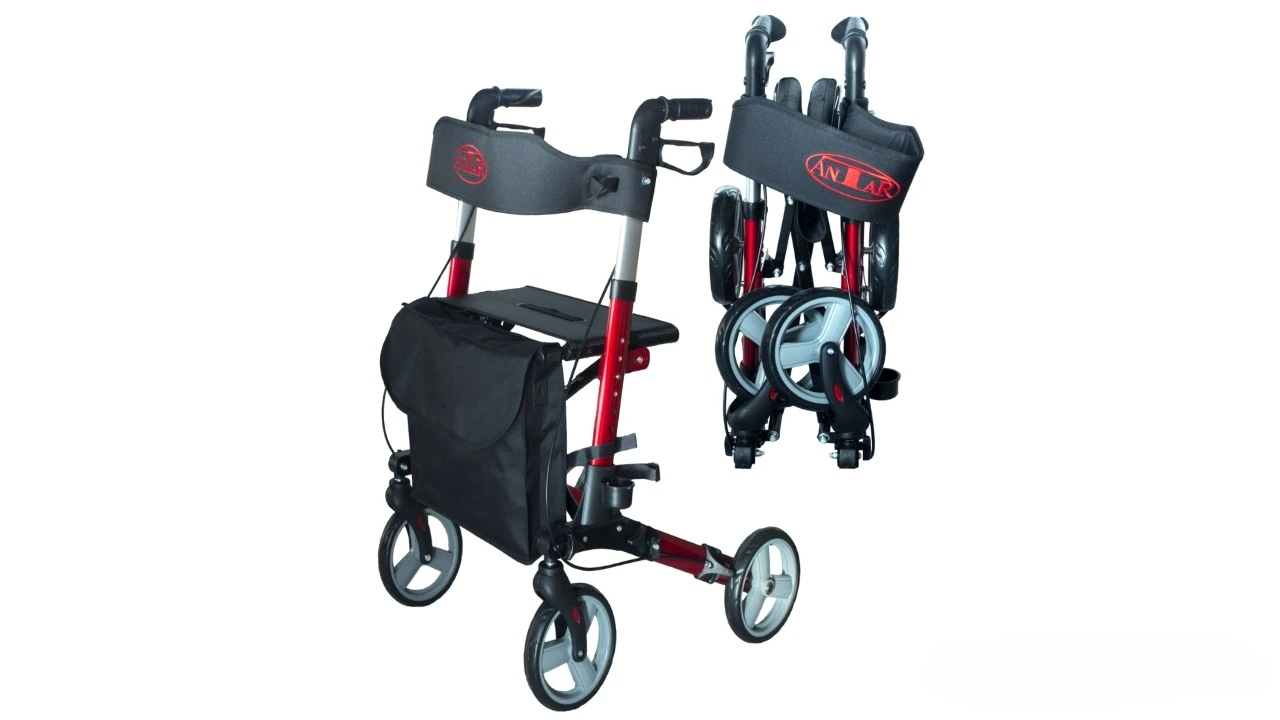 Rolator ortopedic pliabil cu 4 roti si geanta - Rosu [3]