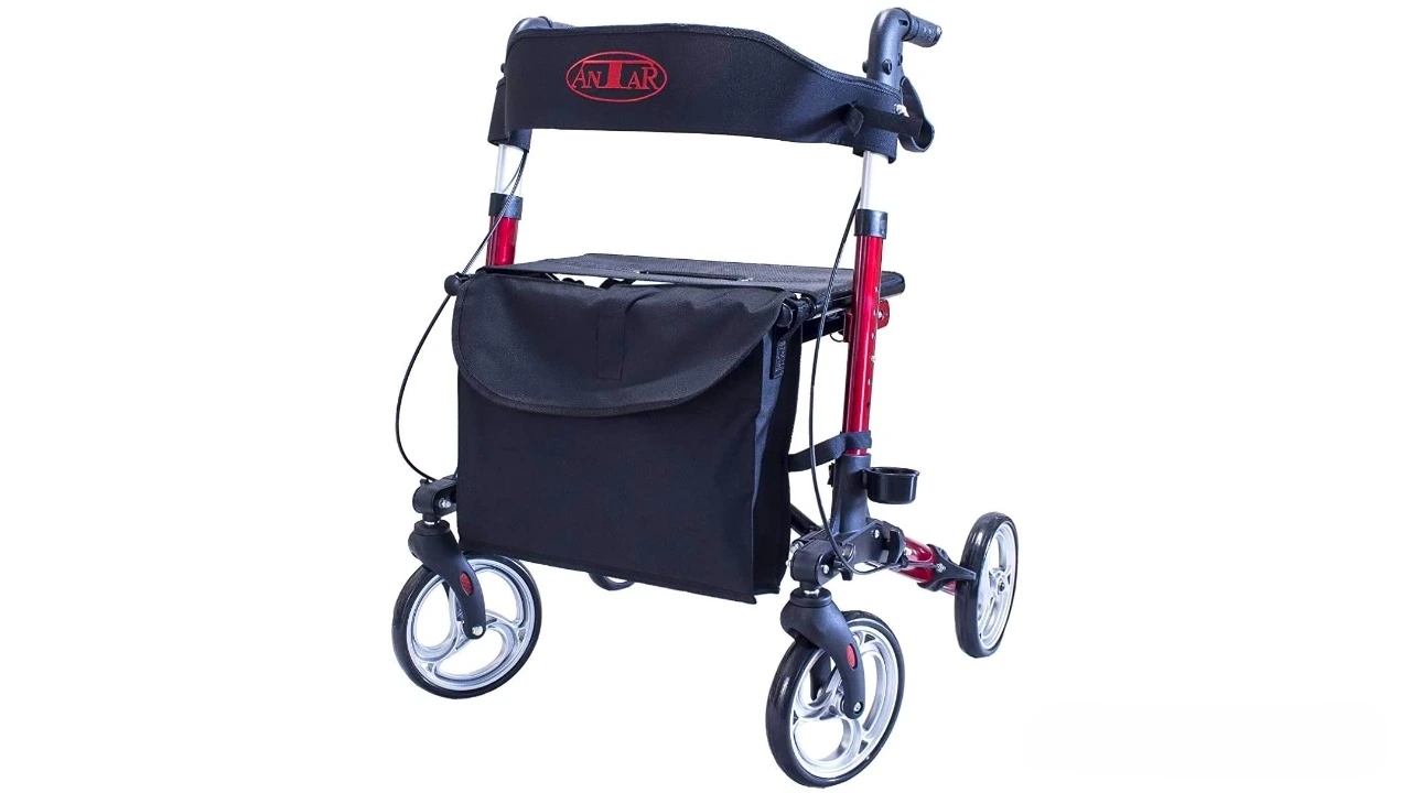 Rolator ortopedic pliabil cu 4 roti si geanta - Rosu [3]