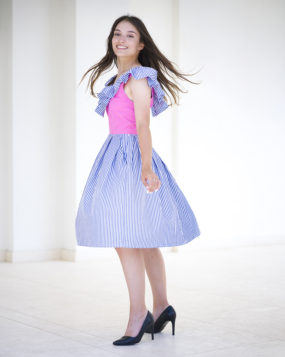 Rochie femei, cu volane,fusta in cute, cu buzunare, decolteu in V, midi [3]