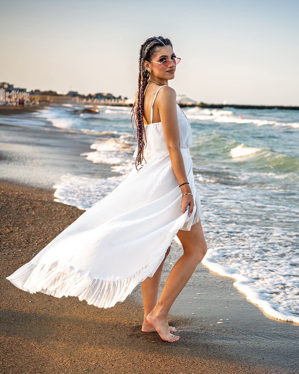 Rochie femei, eleganta, lunga, din muselina, culoare alb [1]