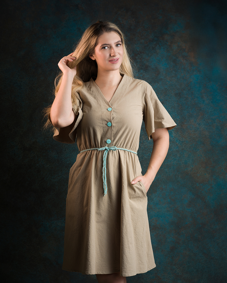 Rochie Clara, rochie lungime medie, maneci clopot, elastic in talie, buzunare [2]