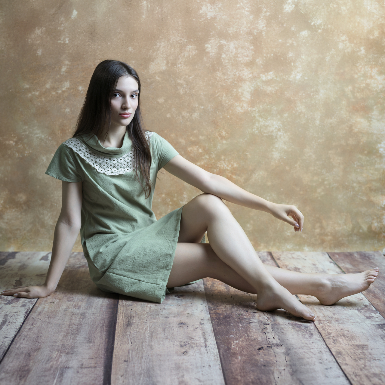Rochie femei, tunică elegantă, cu guler înalt, din pânză topită, Delicate, cu guler din broderie [3]